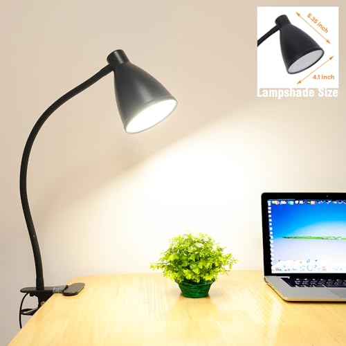 GlowVibe Desk Lamp 3 Color Modes 10 Brightness Dimmer Reading Light 10W 40 LED Clamp Lamp 360° Flexible Neck Clip on Light for Bedroom and Office Home Lighting, AC Adapter Include - color: Black