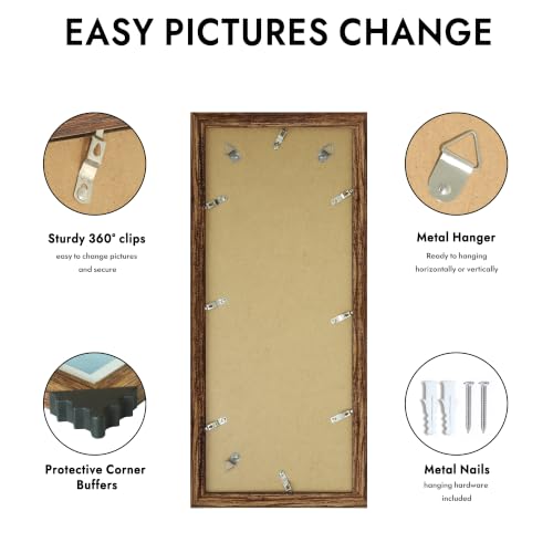 Hongkee 8x20 Picture Frame, Collage Four 4x6 with Mat, Wood Style,1 Pack - color: Rustic Brown, size: 8X20 in
