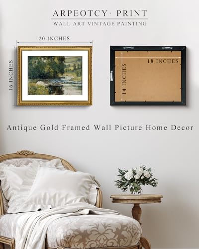 ARPEOTCY Vintage Gold Framed Large Wall Art, Nature Streamside Retro Paintings, Canvas Prints Artwork with Antique Frame, Victorian Wall Pictures Decor for Living Room Gallery Room 16x20 inch - color: Streamside, size: 20"L x 16"W