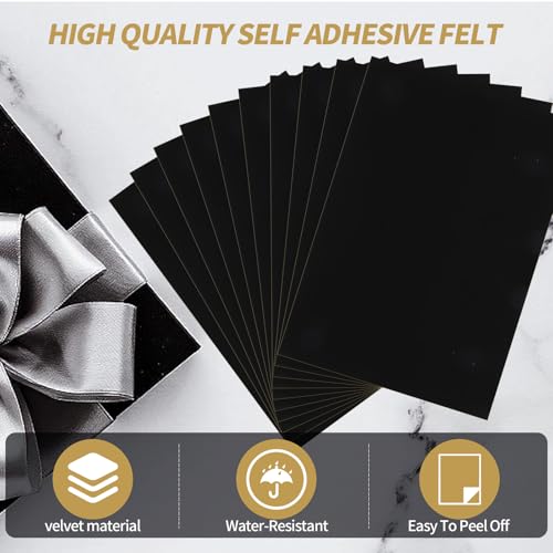 10PCS Black Felt Sheets with Self-Adhesive Backing,Soft Felt Fabric, Durable and Wear-Resistant for Crafts, Jewelry Box Lining, Home Décor, and DIY Projects (8.3"x11.8") - size: 10 PCS