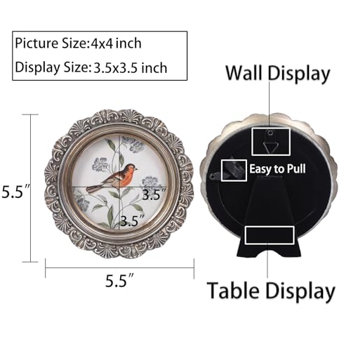 Vintage Picture Frames 4x4 Round Antique Gold Picture Frames with Glass Front Handcrafted Rustic Home Decor for Wall Mount and Tabletop Gallery Wall Art - color: Antique Gold, size: 4x4 Round