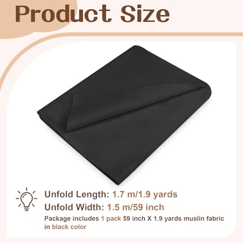 Cotton Muslin Fabric, 59 Inch X 1.9 Yards Black Fabric By the Yard - color: Black