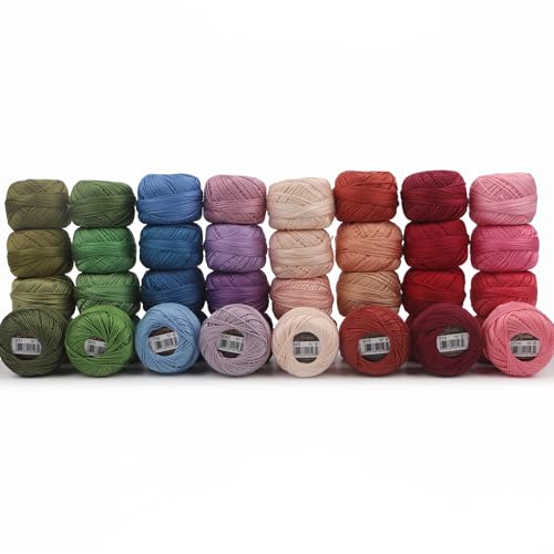 40 Colors Size 8 Double Mercerized Egyptian Long Staple Cotton Pearl Thread 5 Grams Ball Rainbow Color Embroidery Thread for Crochet Hardanger Cross Stitch Hand Embroidery (40B) - color: 40B