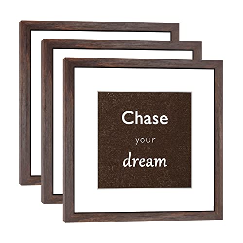 12x12 Walnut Picture Frame Set of 3 for Pictures 8x8 with Mat or 12x12 Without Mat,Wall or Tabletop Gallery Photo Frames with Real Glass - color: Walnut, size: 12x12(set of 3)