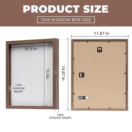 Muzilife 11x14 Shadow Box Wood Picture Frame, Tempered Glass, Brown - color: Brown, size: 11x14