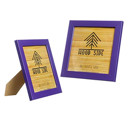 Rustic Wooden Square Picture Frames 8x8 - Set of 2 - Natural Solid Eco Wood with Real Glass for Wall Mounting and Tabletop Photo Frame - Purple - color: Purple