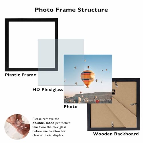 JCJMY 8x8 Picture Frame Black for Wall Hanging or Tabletop, Wall Mounting Horizontally or Vertically, 8 x 8 Square Wall Gallery Poster Photo Frame with Shatter Resistant Plexiglass, Black - color: Black, size: 8x8 inch
