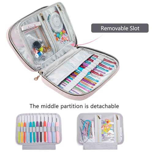 MYBAGZING Crochet Hook Case, Quilted Organizer for Crochet Hooks up to 8" - color: Pink