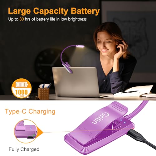 Gritin 9 LED Rechargeable Book Light for Reading in Bed - color: Dark Purple