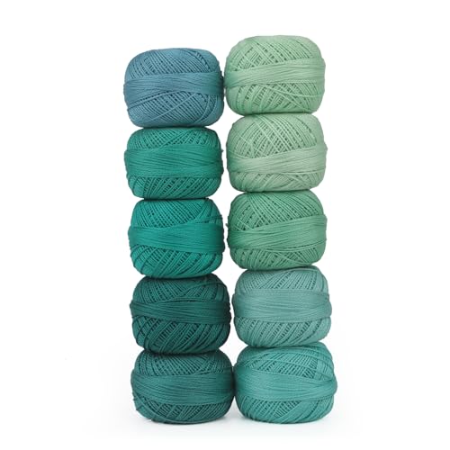 Size 8 Double Mercerized Egyptian Long Staple Cotton Pearl Thread 10 Grams (87 Yards)/Ball Crochet Thread 10 Colors per Box for Crochet Hardanger Cross Stitch Hand Embroidery (Set H) - color: Set H