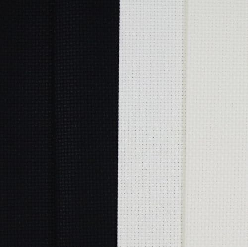 KCS 4 pc of 12" x 18"(30cmx45cm) 14CT Counted Cotton Aida Cloth Cross Stitch Fabric (Antique White+Black) - color: Antique White+black