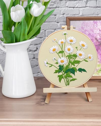 ERKOON Embroidery Kit for Beginners, Flower Cross Stitch Set Include Embroidery Cloth Hoops Threads for Craft Lover Hand Stitch with Embroidery Skill Techniques (Daisy) - color: Daisy