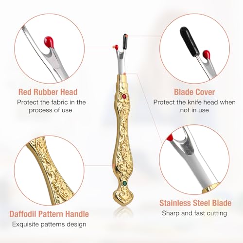 2Pcs Vintage Seam Rippers, Metal Stitch Remover Set, European Carved Handle Stitch Ripper, Sharp Durable Handy Crafting Removing Threads Tools for Needlework, Leatherwork (Gold) - color: Gold