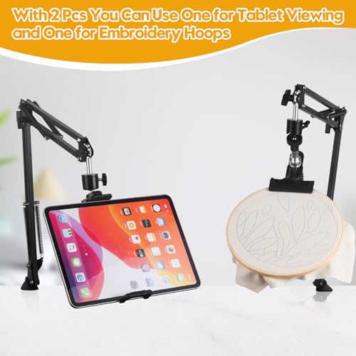 2 Sets Adjustable Embroidery Hoop Stand,Cross Stitch Hoop Holder with 360° Rotation,3-in-1 Hoop/Tablet/Phone Stand Hand Free,Needlepoint Hoop Stand,Cross Stitch Stand Suitable for Embroidery Hoops - style: 2PC-Black