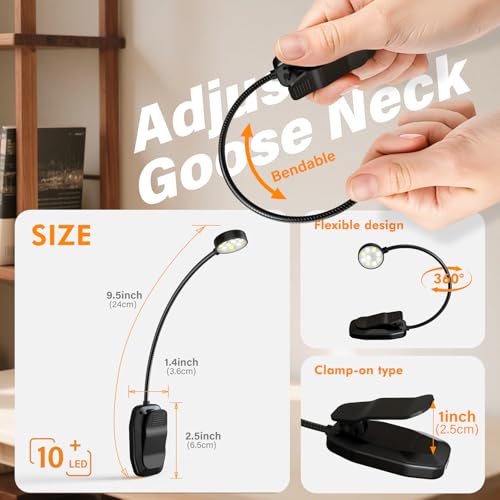 KTEBO 2 Pack Rechargeable Book Light Clip-On Reading Light for Books in Bed - color: Black&Black