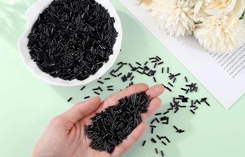 XIANNVXI 3000pcs Black Glass Bugle Beads - color: Black