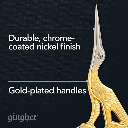 Gingher 3.5" Stork Embroidery Scissors for Snips on Thread & Fabric, Gold - style: 3.5" Embroidery - Stork