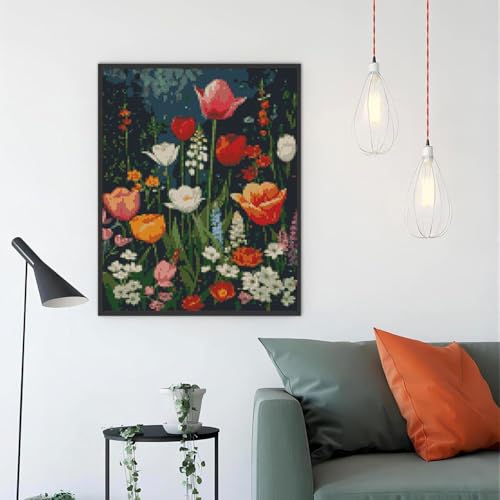 MYBISYMQQ Flower Stamped Cross Stitch Kits, DIY Flowers Cross Stitch Ornament Kits for Adults Beginners, Counted Embroidery Needlepoint Kits Home Decor 15.7x11.8 inch - color: D045