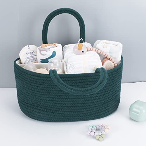 XUANGUO Cotton Rope Baby Diaper Caddy Organizer Basket Dark Green - color: Dark green, size: Regular