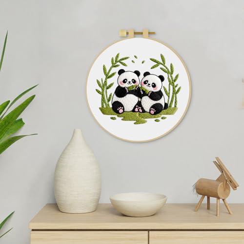 ERKOON Embroidery Kit for Beginners Adult, Cross Stitch Set Include Embroidery Cloth Hoop Threads for Craft Lover Hand Stitch with Embroidery Skill Techniques (Panda) - color: Panda