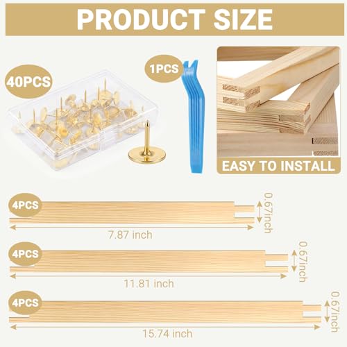 3 Sets Needlepoint Stretcher Bars for Needlework with 40 Tacks, 3 Sizes 12 Pcs Wooden Canvas Stretcher Bars Needlepoint Frame Set Art Supplies for Needlework Embroidery, Embroidery Enthusiasts's Gifts - size: 20/30/40cm*4