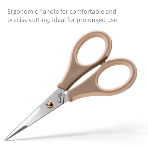 Beaditive Precision Craft Scissors - Ultra Sharp Stainless Steel Blades & Non-Slip TPR Handles - Adult & Kid Scrapbooking Scissors With Safety Cap For Home, Office, School (Milk Tea) - style: Milk Tea