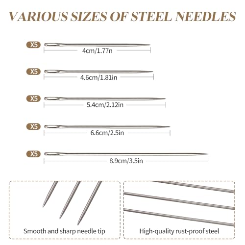 Amzlysdok 37PCS Big Eye Steel Sewing Needles Kit,Stainless Steel Sewing Needle for Hand Sewing,Big Eye Steel Needle Set with Thread Ripper for DIY Crafts - size: 37 PCS