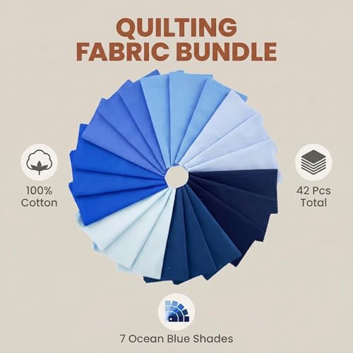 Blue Solid Cotton Quilting Fabric Charm Pack 5" Precut Quilt Squares, 42 PCS 7 Colors (6 Each), Medium Weight Fabric for Quilting Sewing Patchwork - color: Blue, size: 5 inch x 5 inch