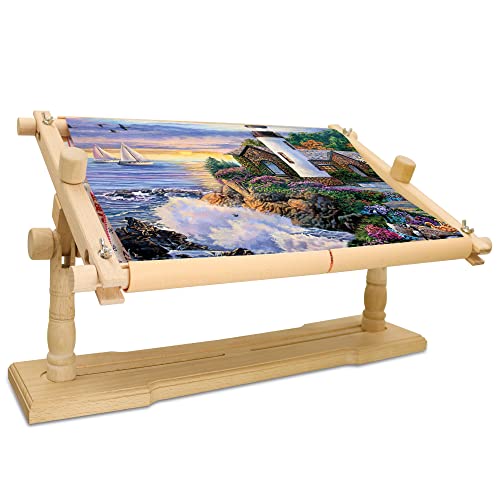Embroidery Frame Stand - Adjustable Cross Stitch Scroll Frame, Beech Wood Quilt Frame Needlepoint Holder Floor Table Lap Stand Embroidery Hoop Holder for Stitching Sewing Craft