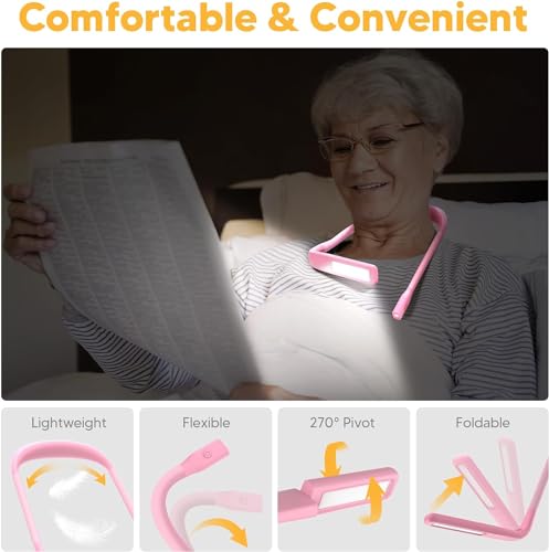 Neck Light, Stepless Dimming Reading Light for Book Lover Gifts - color: Pink