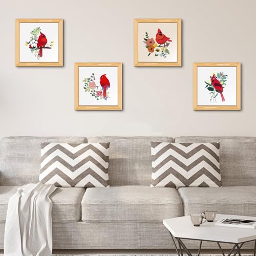 ERKOON 4 Sets Embroidery Kit, Animal Cross Stitch Set for Include Embroidery Cloth Hoops Threads for Craft Lover Hand Stitch (Cardinal) - color: Cardinal