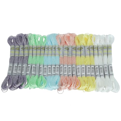 24 Skeins Set (6 Colors*4 Skeins) Metallic Embroidery Floss Glittery Metal Effect Shinny Cross Stitch Thread for Hand Embroidery, Sewing and DIY Handmade Artwork (Pearl Color) - color: pearl color
