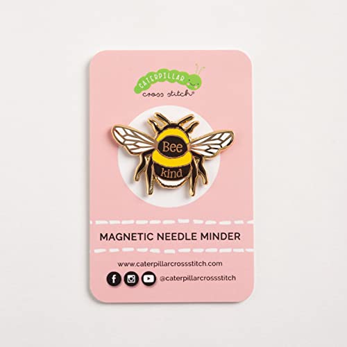 Caterpillar Cross Stitch Bumblebee 'Bee Kind' Needle Minder for Cross Stitch, Sewing, Embroidery and Needlework Craft Accessories, Enamel and Magnetic