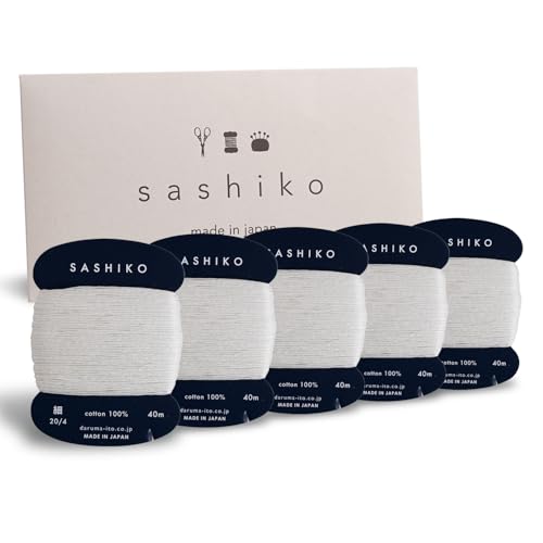 DARUMA Sashiko Thread 100% Cotton Card Type (43.7 yd) x 5pcs with English Manual, Sewing & Embroidery Value Set with Gift Package(Kinari) - color: Kinari