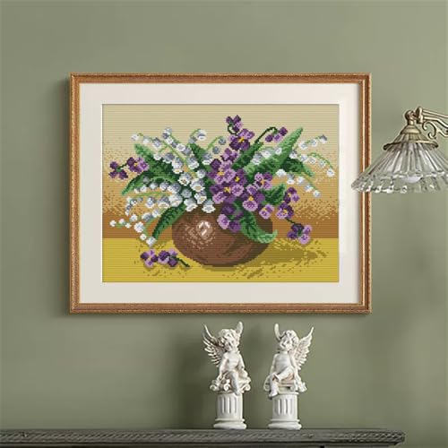 JOYSEWING Flower Basket Stamped Cross Stitch for Adult Counted Cross Stitch Printed Embroidery Kits for Beginners DIY Easy Handmade kit Home Decor (Lily of the Valley vase(11CT) 18.11 ×14.57 inch) - color: Lily of the valley vase(11CT) 18.11 ×14.57 inch