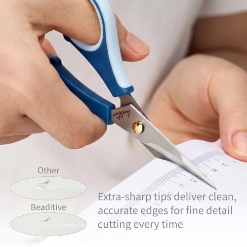 Beaditive Precision Craft Scissors - Ultra Sharp Stainless Steel Blades & Non-Slip TPR Handles - Adult & Kid Scrapbooking Scissors With Safety Cap For Home, Office, School (Blue) - style: Blue