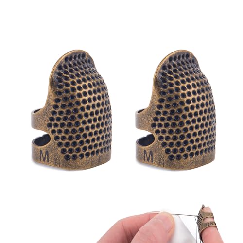 BEADNOVA Sewing Thimbles for Hand Embroidery Knitting Thimble Adjustable Metal Sewing Finger Protector for Hand Sewing Quilting Craft Accessories DIY Sewing Tools (Size M, 2 Pcs)