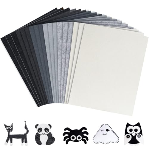 Whaline 18Pcs Black Gray White Felt Fabric Sheets Assorted Soft Thick Craft Felt Pack for DIY Craft Sewing Patchwork Art Projects, 7.9 x 11.8 Inch - color: Black
