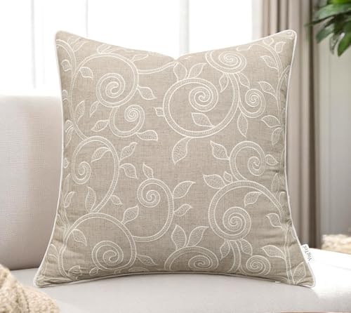 Scroll Vine Embroidered 18x18 Throw Pillow Cover, Natural - color: Natural-maurice Scroll, size: 18" x 18" (Pack of 1)