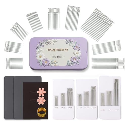 HTVRONT Big Eye Sewing Needles, 106 PCS Embroidery Needles in 9 Sizes - color: Silver 106PCS