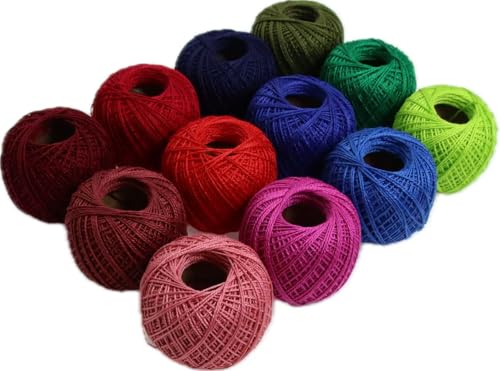KCS Mercerized Pearl Cotton Thread Size 8 Crochet Needlework Embroidery Threads Ball (12, 12balls12) - color: 12balls12