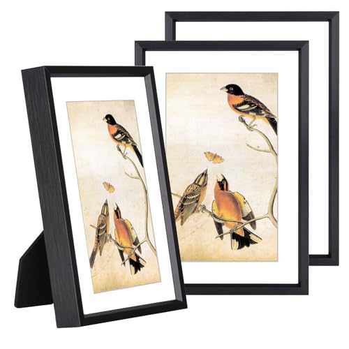 BKABOT 5x7 Black Metal Photo frames 3 Pack HD Glass Mat 4x6 Wall Table - color: Black, size: 5x7