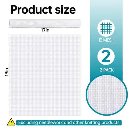 2 Pack Blank Needlepoint Canvas 13 Mesh 19" x 17", Cotton Embroidery Fabric