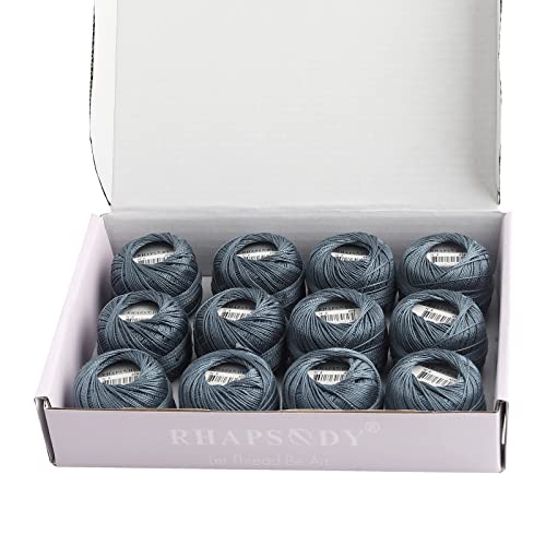 Rhapsody Pearl Cotton Thread Size 8 Crochet Thread Perle 12 Balls Set Hand Knitting, Embroidery, Sashiko, Cross-Stitch, Sewing, Needlepoint, DIY, Quilting (DK Antique Blue, Col. 454) - color: DK Antique Blue, Col. 454