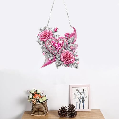 ZeeLionArt Hanging Diamonds Art kit for Adult,DIY Valentine's Day Pendant Diamond Painting Art,7.7x7.7in Acrylic Diamonds Painting Board Kit Ornament, Special Crystal Diamond Hanging Ornament - color: DP02299