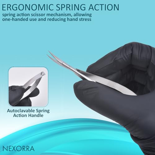Micro Scissor 4.5 Curved Precision Stainless Steel Eyebrow Scissors, Facial Hair, Brow Beauty Squeeze Scissors, Grooming for Men & Women Small Sharp Trimming Beard, & Embroidery Scissors