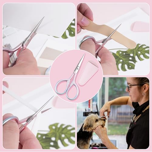 2 Pcs Eyebrow Scissors, 3.5 Inch Pink Stainless Steel Straight Tip - color: Pink