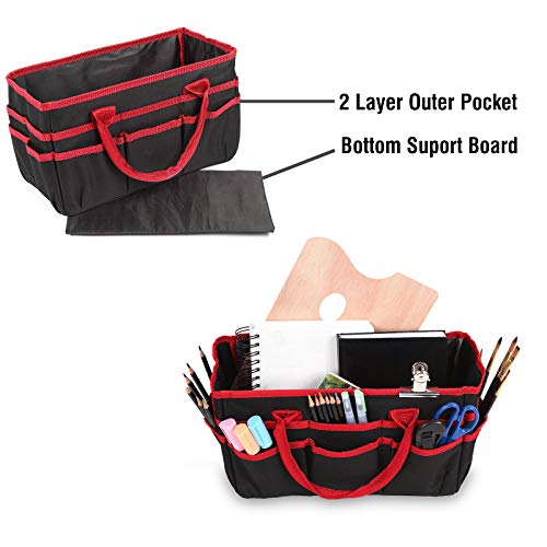 JJRING 600D Nylon Craft & Art Organizer Tote Bag With Pockets, Red