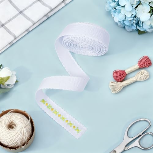 BENECREAT 14.8yd x 1.4in Aida Band with White Edge, Cross Stitch Fabric for Embroidery Needlework Bookmark DIY Crafts, 0.7mm Thick - color: White Edge