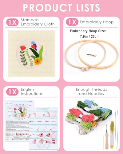 TINDTOP Punch Needle Kits, DIY Punch Embroidery Kits for Adults Beginner, Tool with Punch Needle Fabric, Hoops, Yarns and Sewing Needles (Set C) - color: Set C